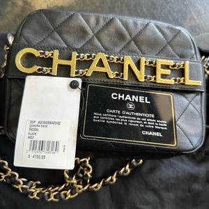 Chanel Black Logo Camera Case black, gold hardware